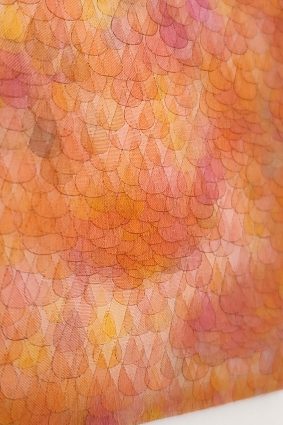 broderie orange et rose semblable à des écailles
